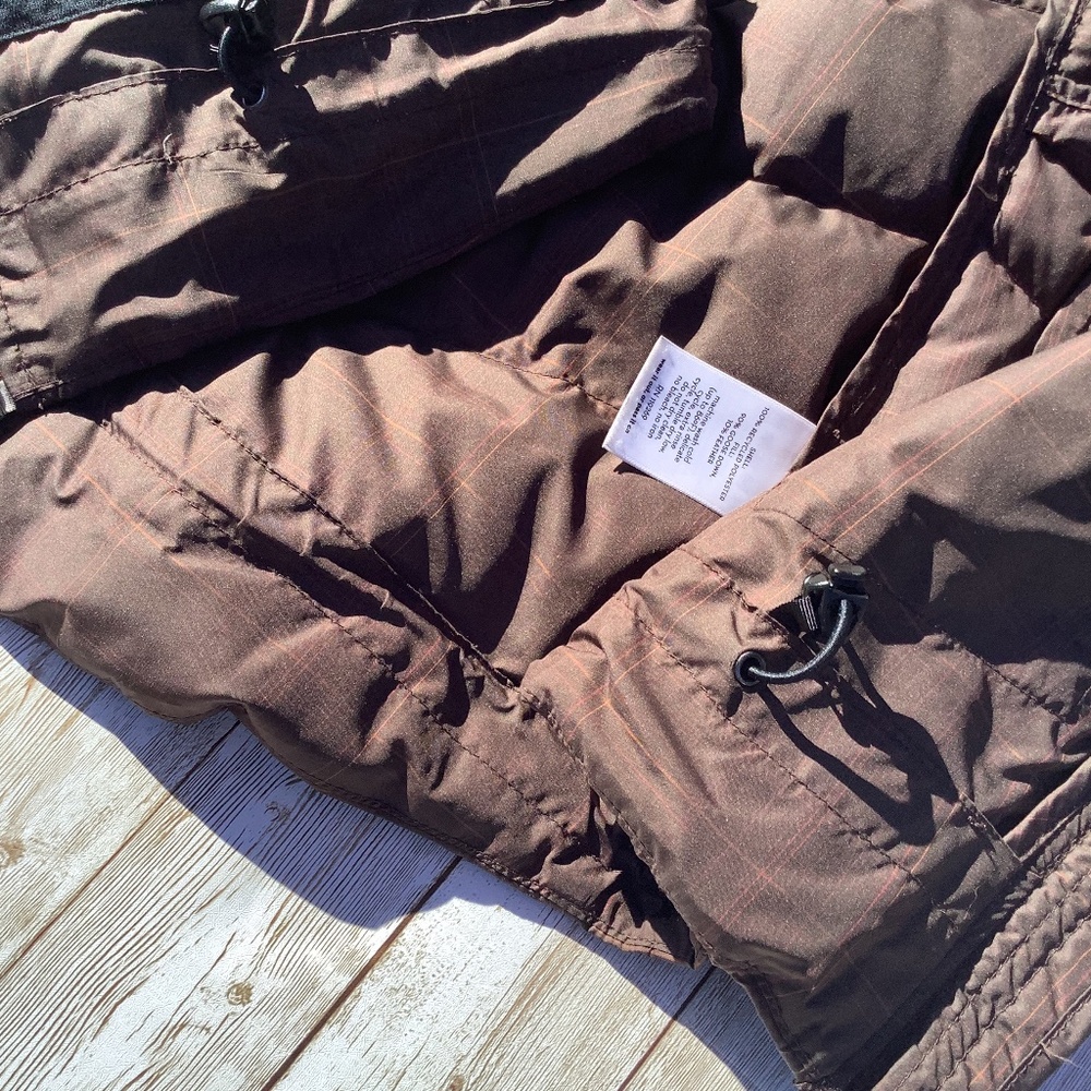 NAU Women Goose Down Puffer Jacket Plaid Brown XS extra small (easily can fit S) - Picture 11 of 15